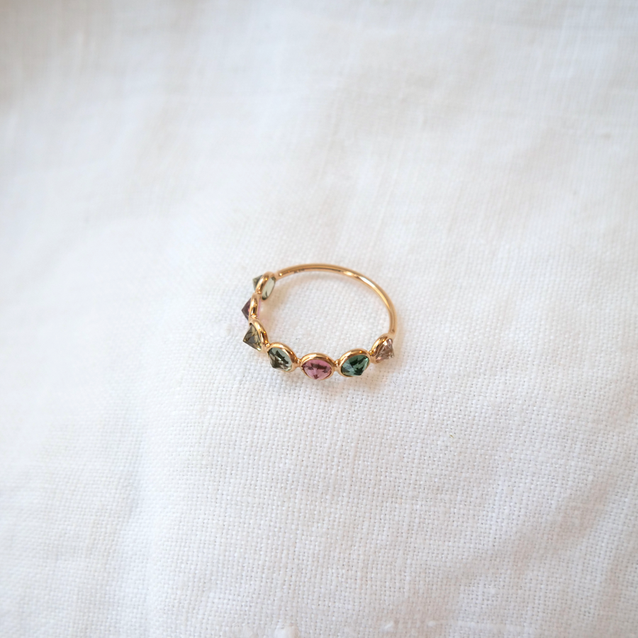Pink and Green Tourmaline 7 stone ring-OD Fine Rings-Marisa Mason