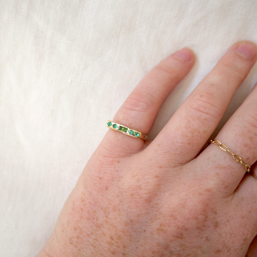 Baguette Tourmaline with Emerald Message Ring