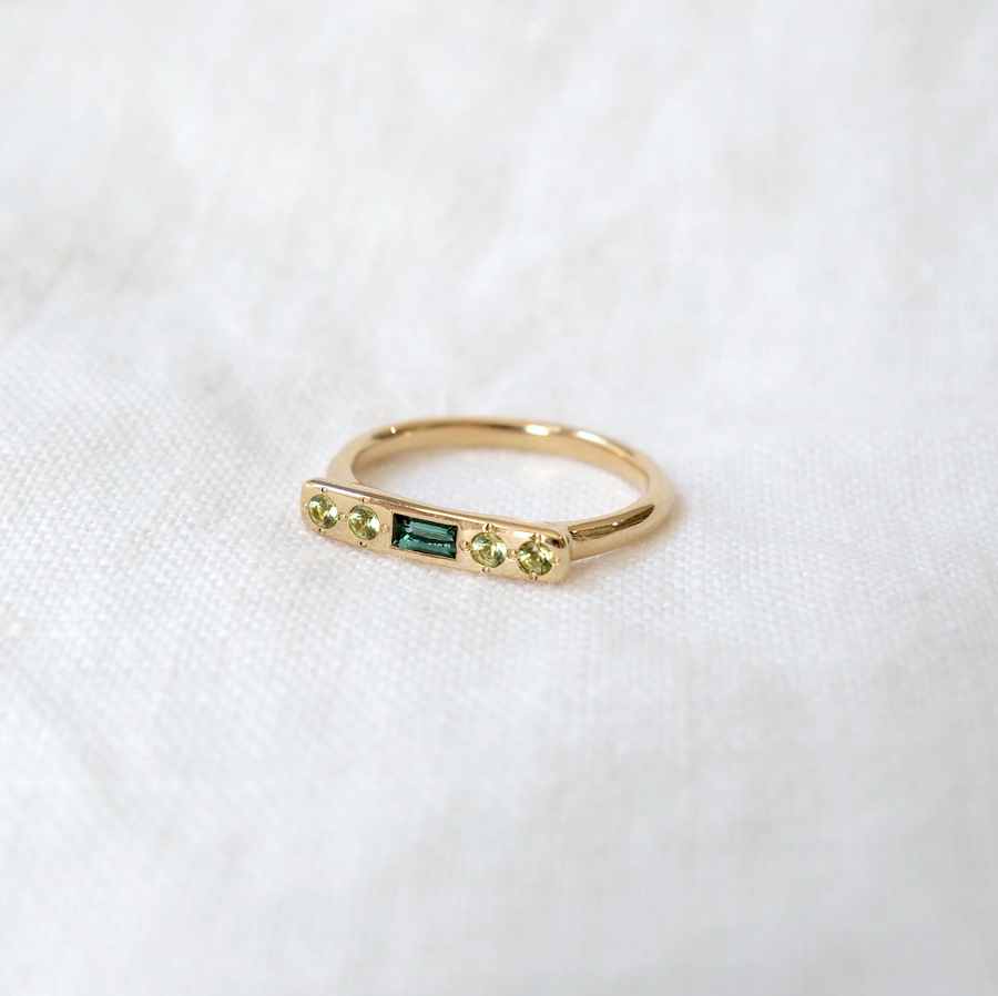 Baguette Tourmaline with Peridot Message Ring