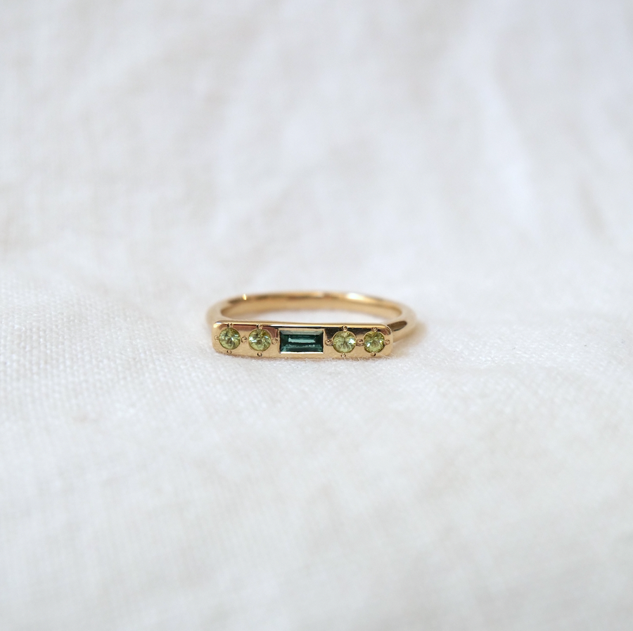 Baguette Tourmaline with Peridot Message Ring