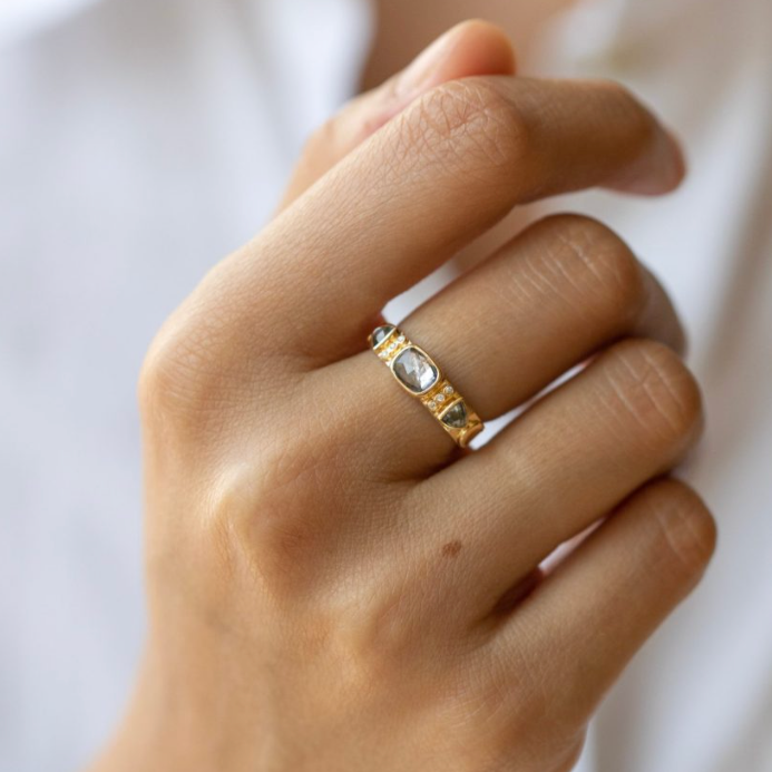 Grey and White Diamonds Totem Ring