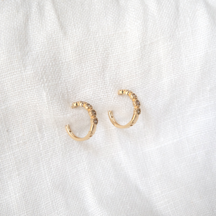 Bezel set champange diamonds solid 14k gold clicker hoops huggies Marisa Mason jewelry