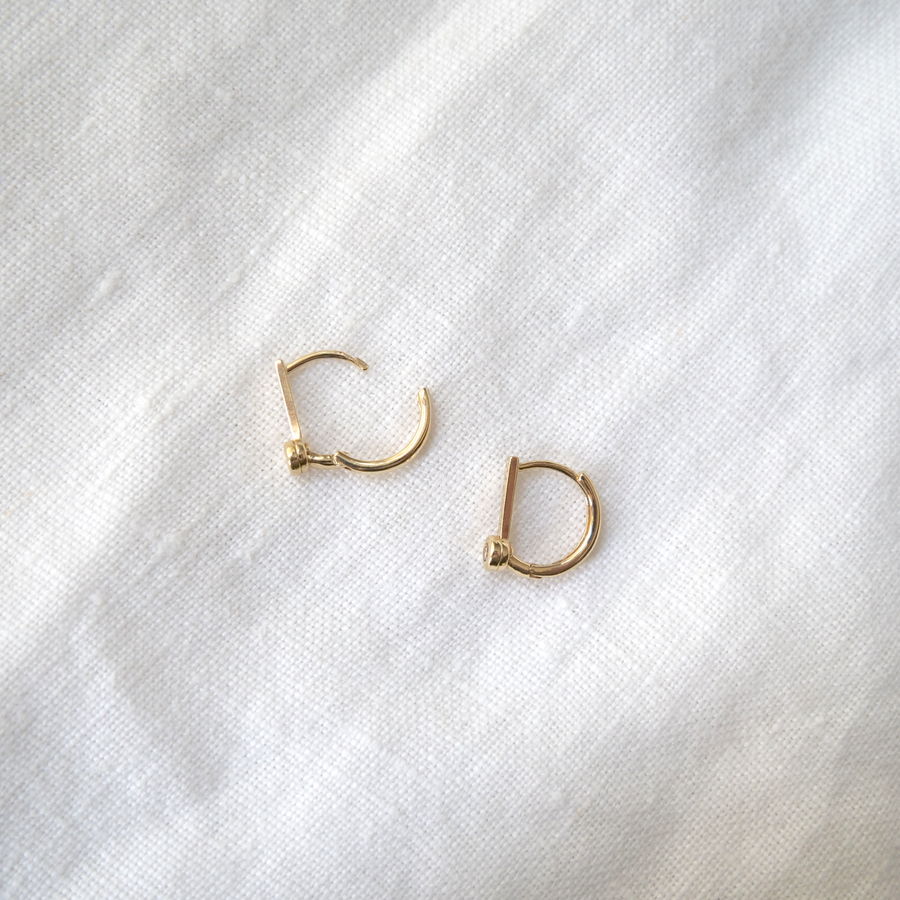 solid 14k gold earrings bar clicker white diamond Marisa Mason Jewelry