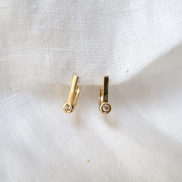 solid 14k gold earrings bar clicker white diamond Marisa Mason Jewelry