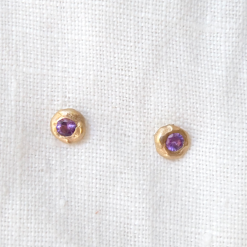 Amethyst flush set in 14k gold stud earrings Marisa Mason Jewelry