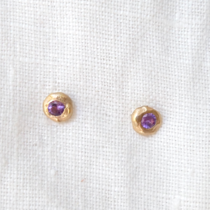 Amethyst flush set in 14k gold stud earrings Marisa Mason Jewelry