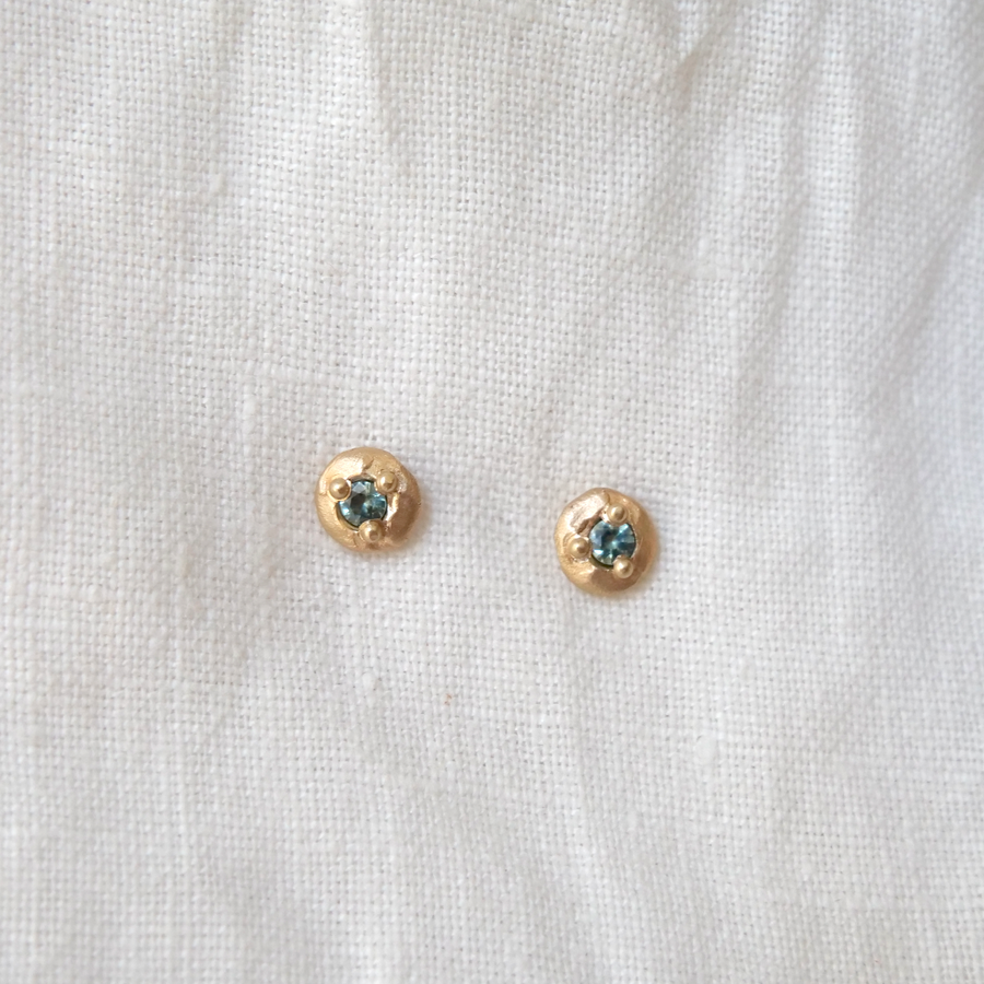 Montana Sapphire bead set in 14k gold earrings studs Marisa Mason Jewelry