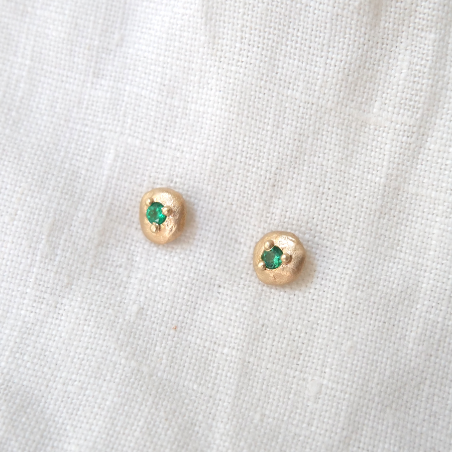 Emerald bead set in 14k gold stud earrings Marisa Mason Jewelry
