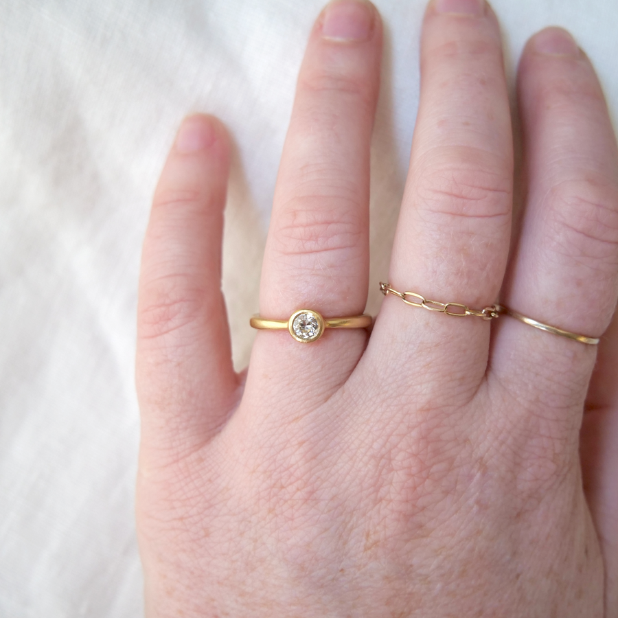 Natural white diamond bezel set in 14k gold engagement ring Marisa Mason Jewelry