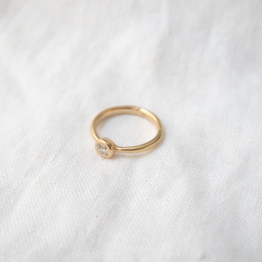 Natural white diamond bezel set in 14k gold engagement ring Marisa Mason Jewelry