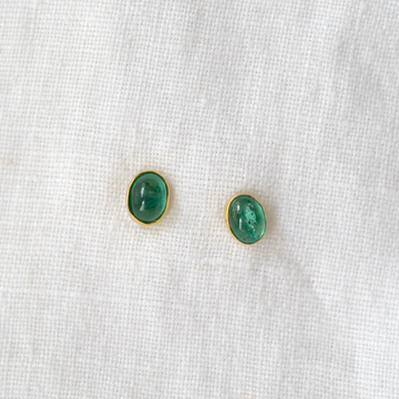 Emerald cabochons set in 18k gold studs oval green stones Marisa Mason Jewelry 