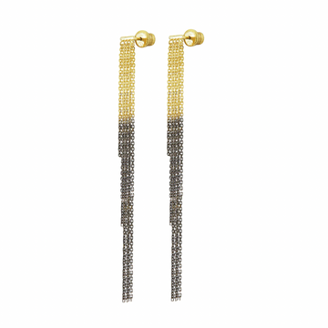 Pair of bicolor Sterling silver earrings composed of three layers of forçat chain tassels dip-dyed in yellow gold and ruthenium.