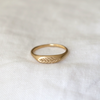 A oval face signet ring with a sweet little olive branch hand engraved on the front.