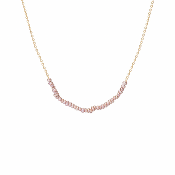 About one inch of pink pearls strung on a delicate gold chain