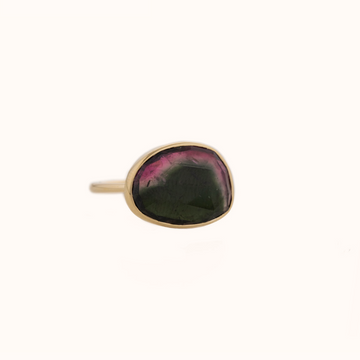  GOLD RING WITH ONE LARGE WATERMELON TOURMALINE. 