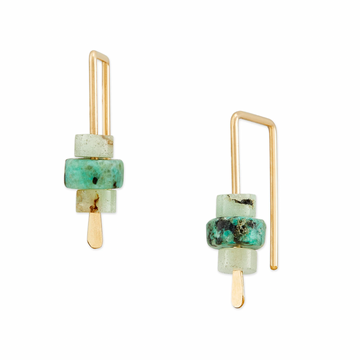 Small Hook earrings are perfectly understated pop of color. Featuring turquoise and chrysoprase beads on either 14k yellow gold fill.