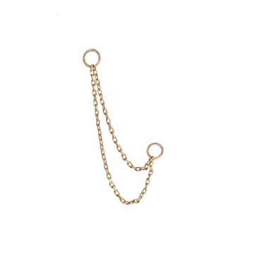 Two gold chain strung between two jump rings, so you can string them between two hoops or other earrings