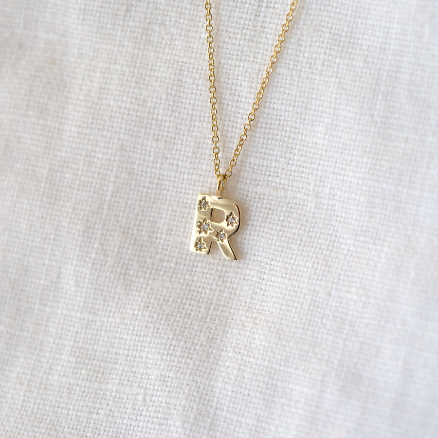 Diamond Initial Necklace-OD Fine Necklaces-MM Gold Essentials-Marisa Mason