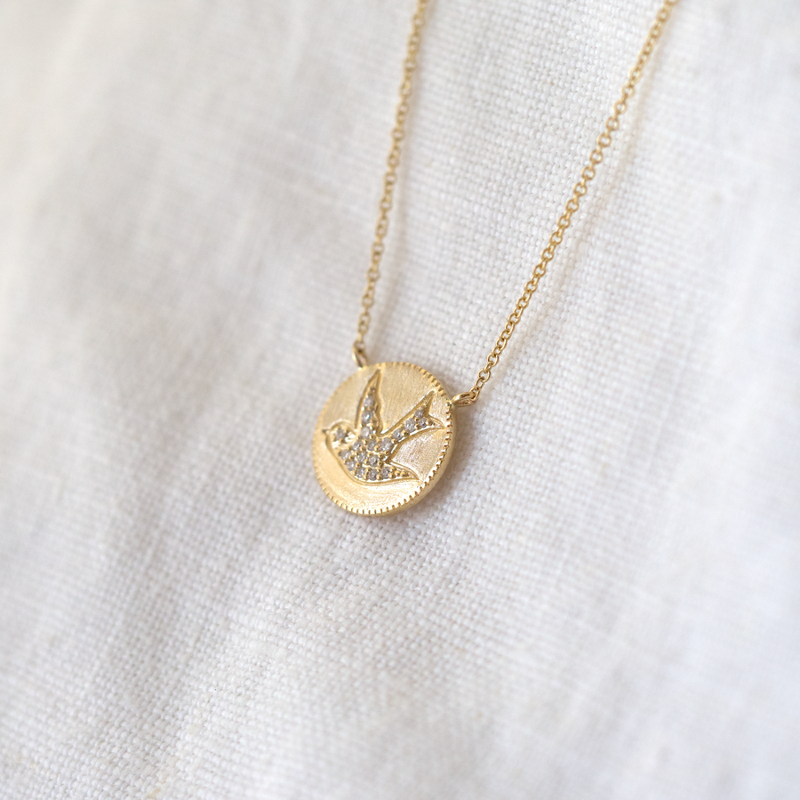 Matte Diamond Bird Necklace-OD Fine Necklaces-MM Gold Essentials-Marisa Mason