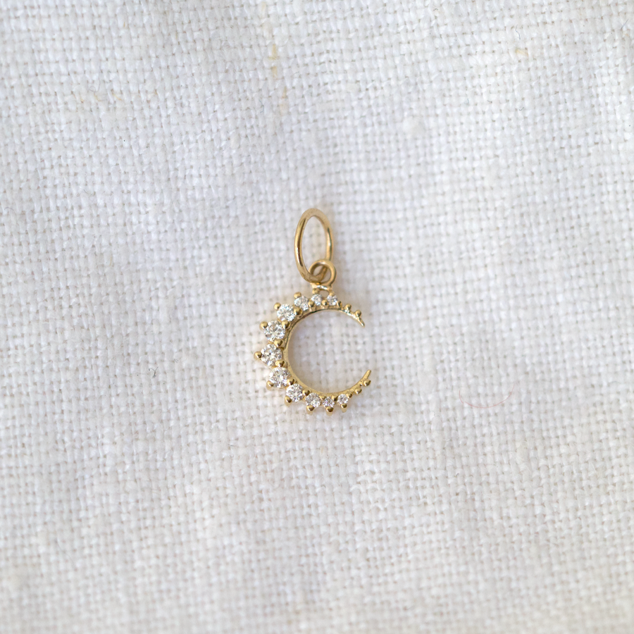 8.5mm tiny Moon Pendant in White Diamonds