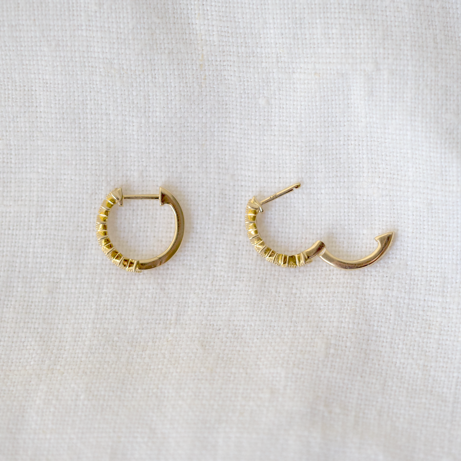 7 Diamond Geometric Huggies - Pair-OD Fine Earrings-MM Gold Essentials-Marisa Mason