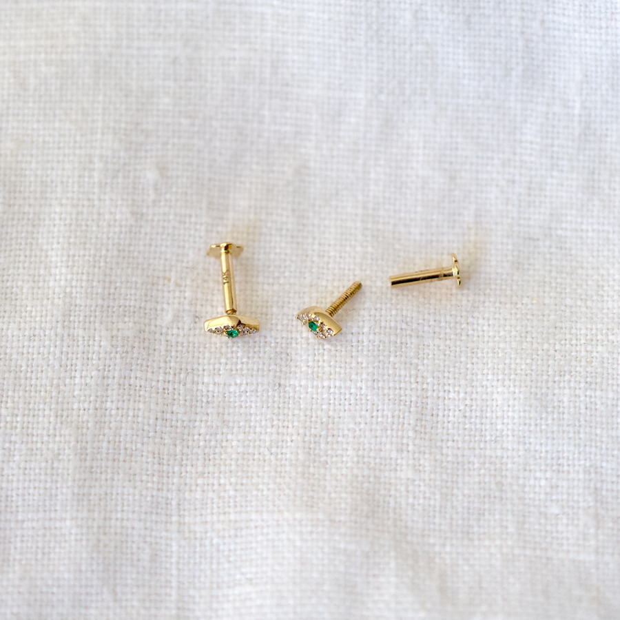 Pave & Emerald Evil Eye Flat Back Studs-OD Fine Earrings-MM Gold Essentials-Marisa Mason