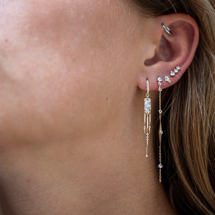 MOONSTONES AND DIAMONDS LONG DANGLING EARRINGS-OD Fine Earrings-Celine Daoust-Marisa Mason