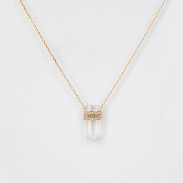 ROUGH PENCIL QUARTZ WITH DIAMOND AND GOLD BALLS CHAIN NECKLACE