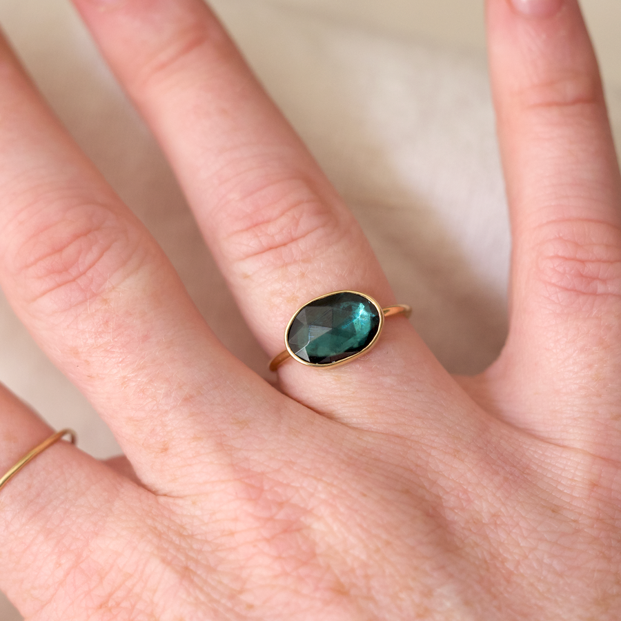 Dark Blue Green Tourmaline Faye Ring