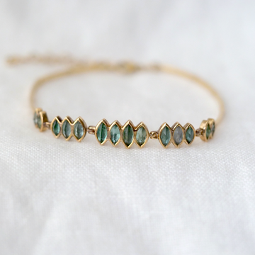 Multi Irregular Tourmaline Bracelet-OD Fine Bracelets-Marisa MasonMulti irregular Tourmalines bracelet, in a stunning gradient of ocean blues and greens, set in 14k yellow gold