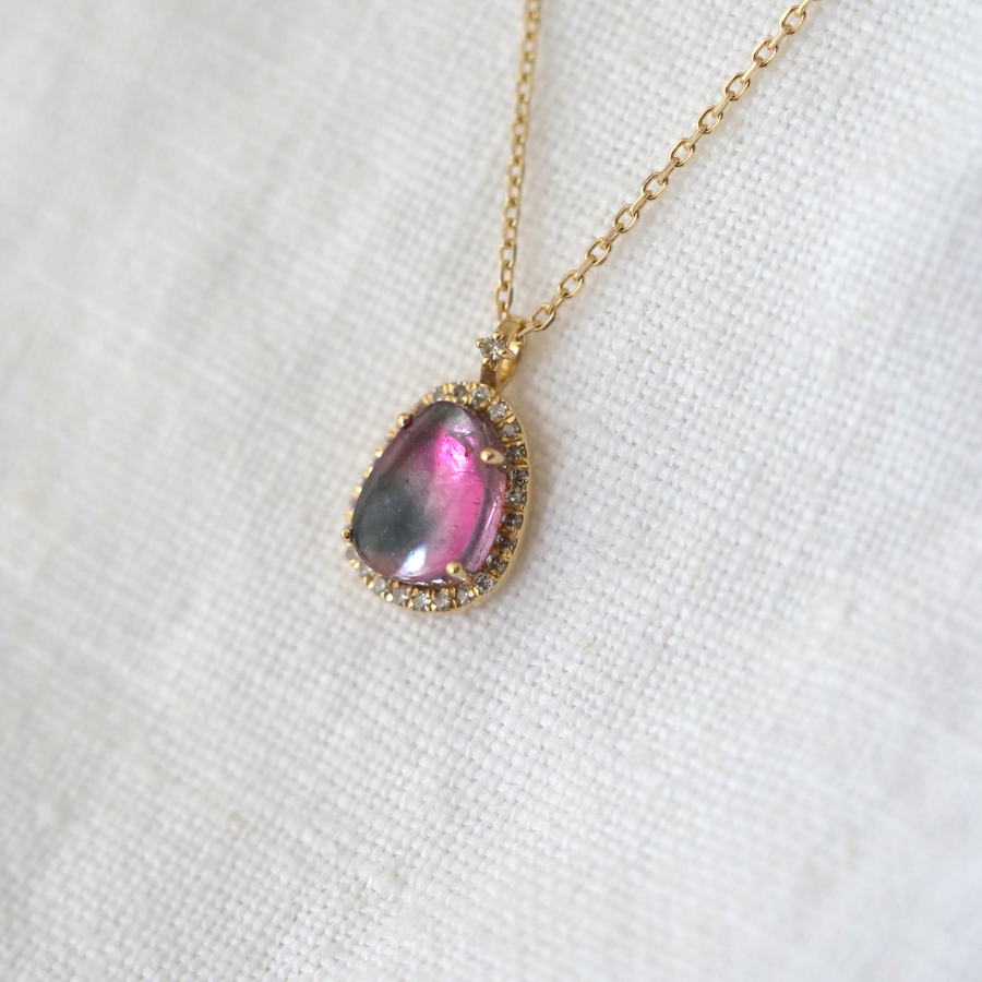 WATERMELON TOURMALINE AND DIAMOND STELLA CHAIN NECKLACE