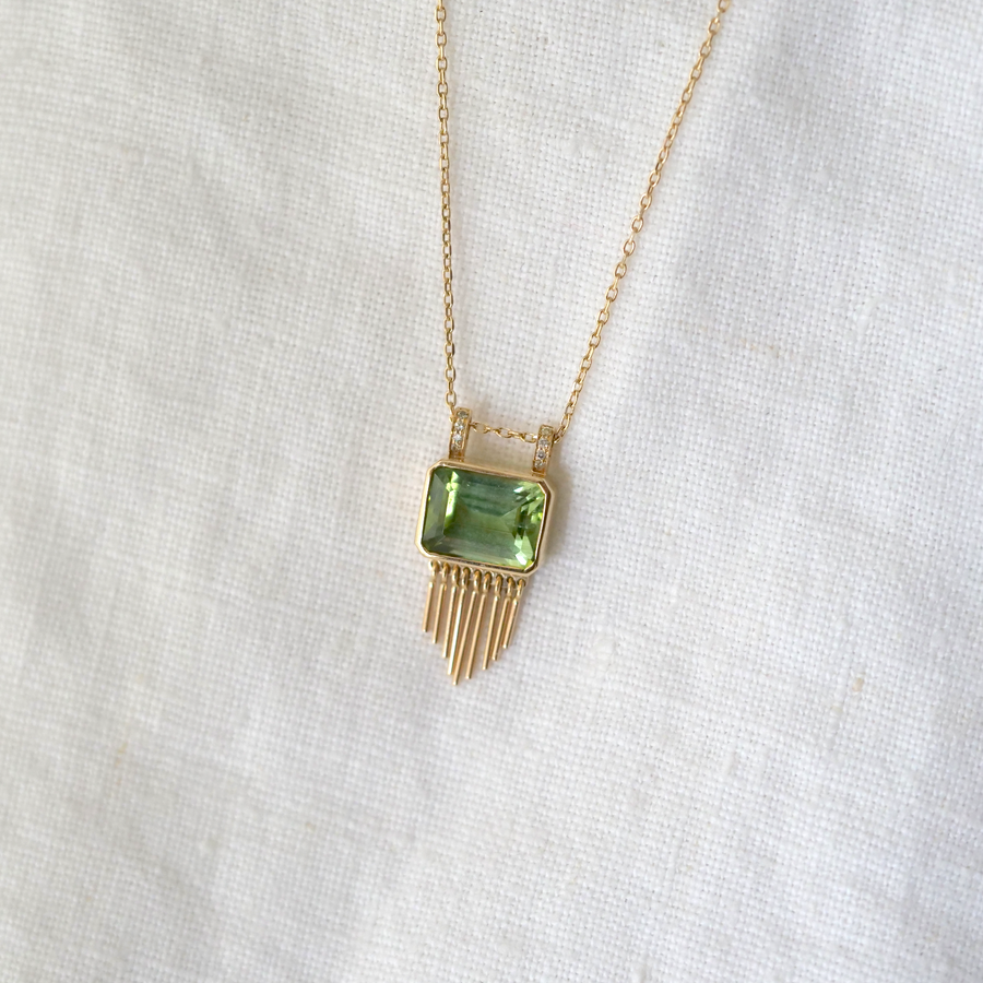 Tourmaline and Gold Fringe Necklace