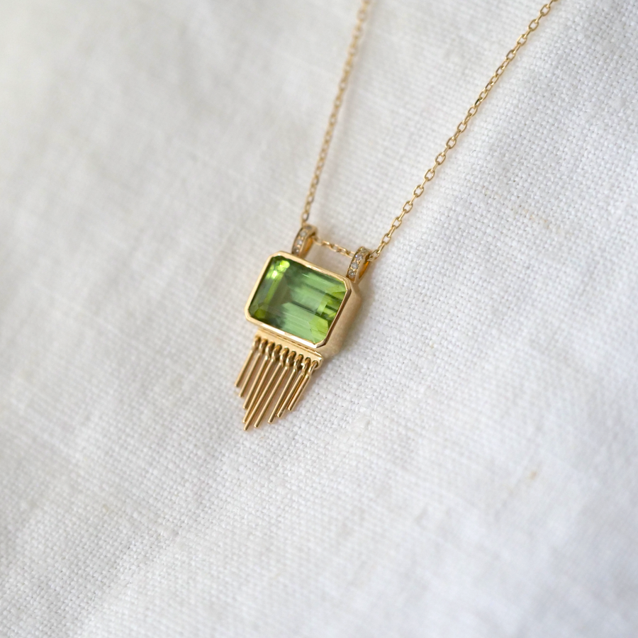 Tourmaline and Gold Fringe Necklace