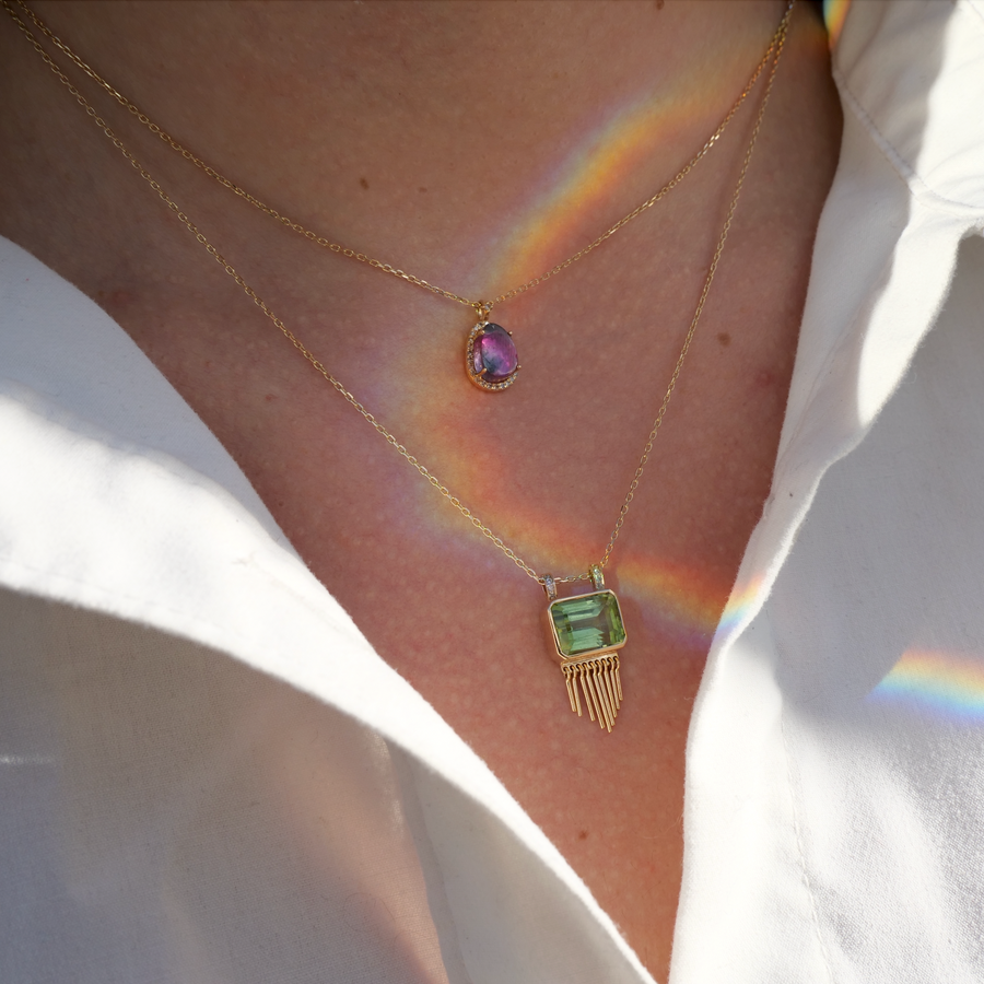 WATERMELON TOURMALINE AND DIAMOND STELLA CHAIN NECKLACE