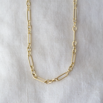 Solid 14k yellow gold, mixed links chain necklace. 