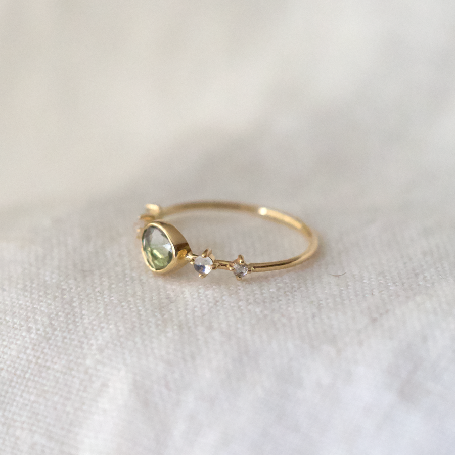 Tourmaline, Moonstone and Diamond ring