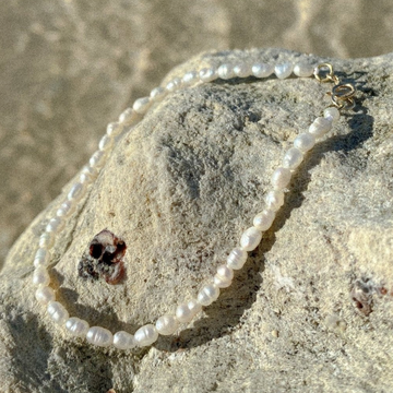 Medium organically shaped pearls on a 7 inch strand with gold filled clasp 