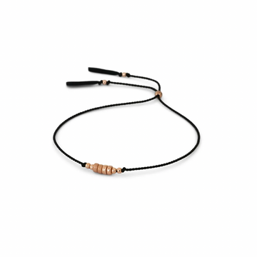 simple BLACK silk cord bracelet adorned with smooth and shimmery textured 14k rose gold-filled beads.