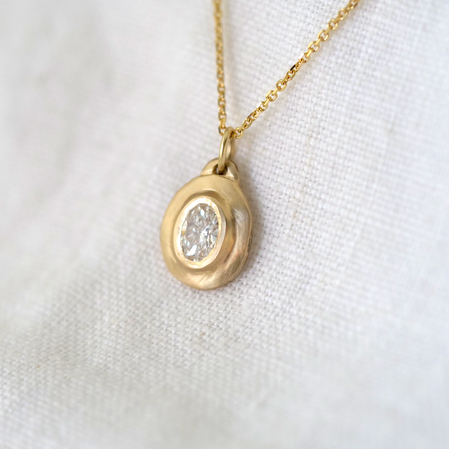 Natural Bezel Oval Necklace - Lab Diamond