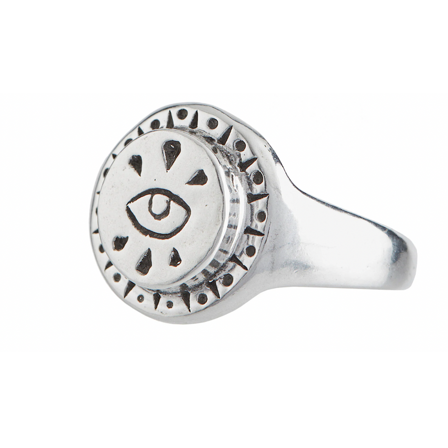 all seeing eye engraved in a sterling silver signet ring