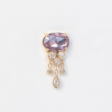 The pink rose cut sapphires set in 14k yellow gold are balanced with soft white diamonds dangling down adding movement.