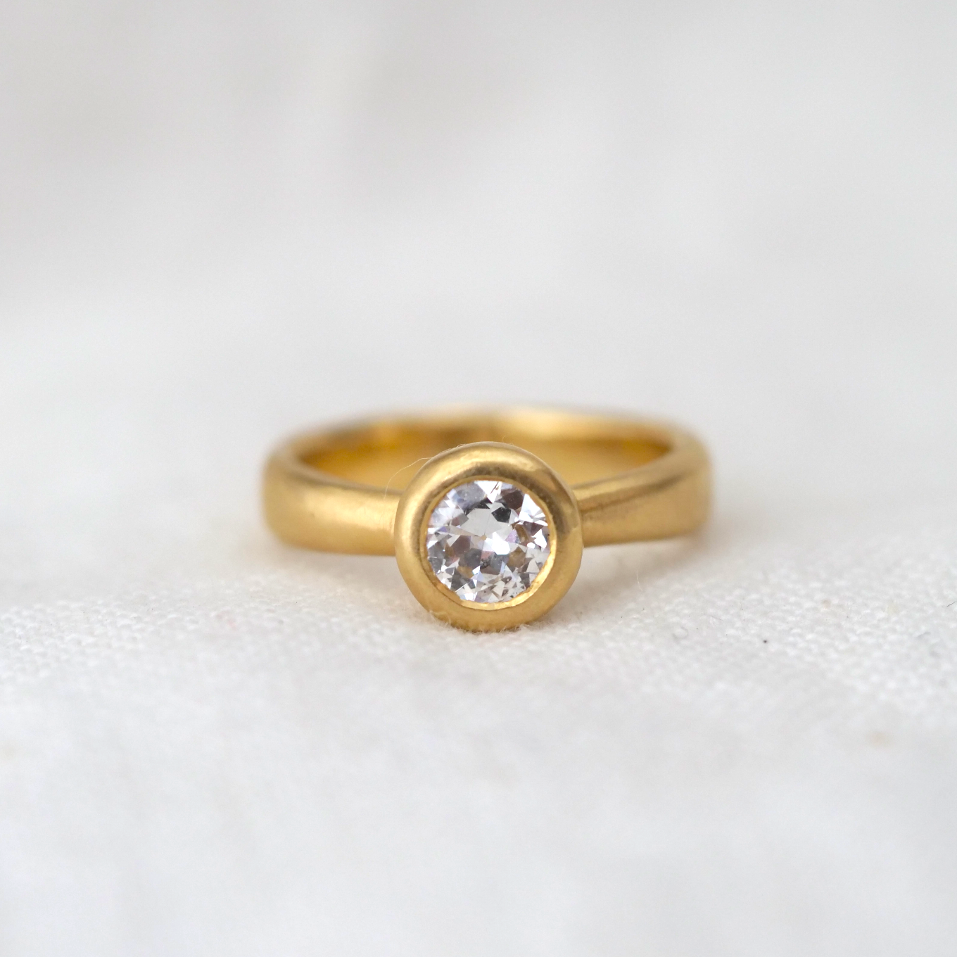 Bezel Set Classic Cut Diamond Ring Emerald Cut Diamond 18k Gold