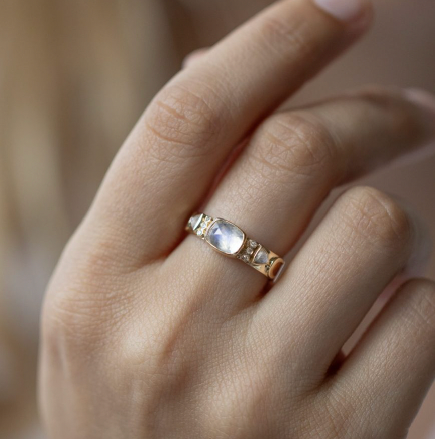 Moonstones and Diamonds Totem Ring-OD Fine Rings-Celine Daoust-7.25-Marisa Mason