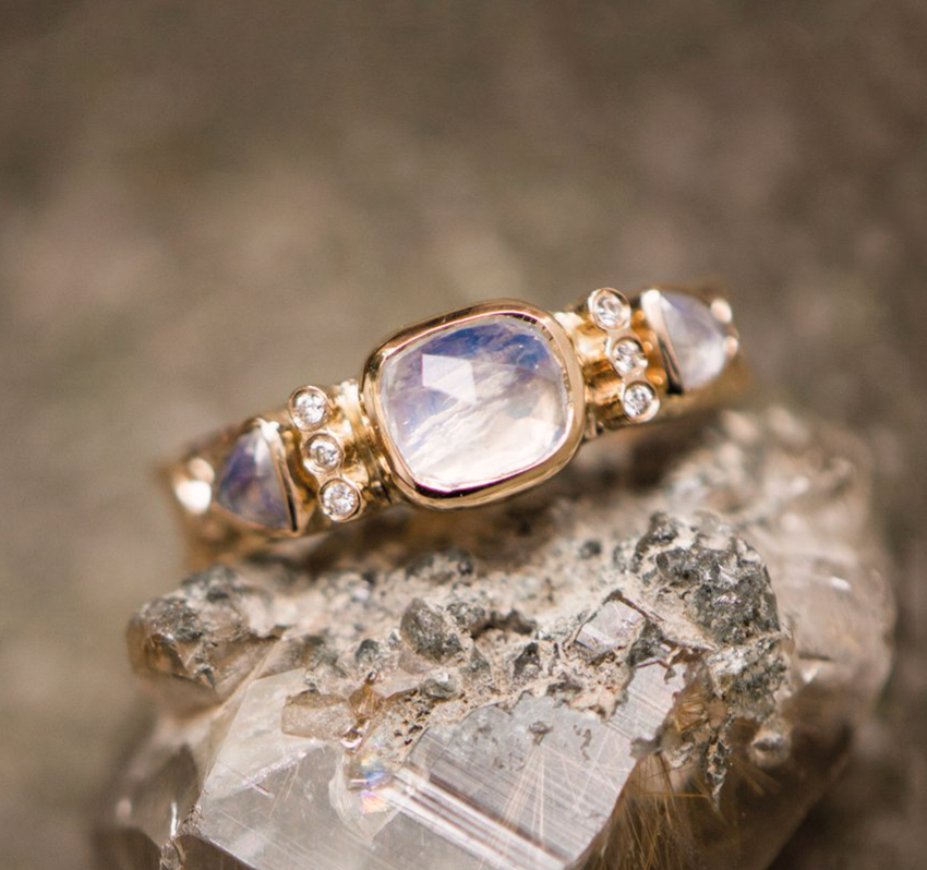 Moonstones and Diamonds Totem Ring-OD Fine Rings-Celine Daoust-7.25-Marisa Mason