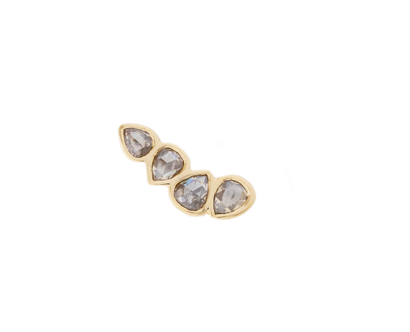 Four tear drop grey diamonds in 14k gold stud earrings Marisa Mason 