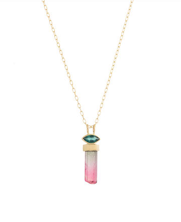 Watermelon Tourmaline Pencil and Marquise Necklace