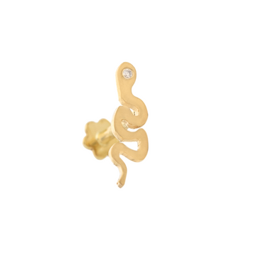 14k yellow gold tiny snake studs with 1 tiny diamond. Sold as singles. Flat back posts.