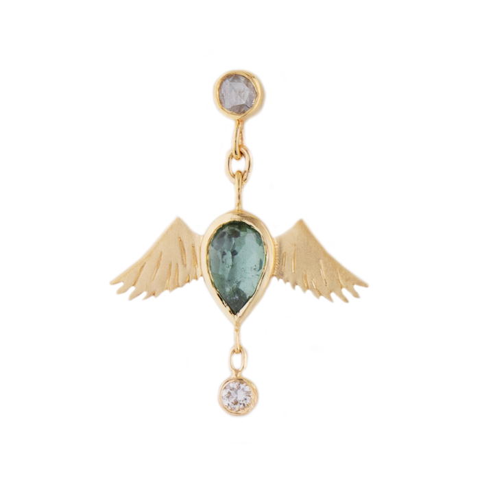 Tourmaline Bird Studs with dangling diamonds-OD Fine Earrings-Celine Daoust-Marisa Mason