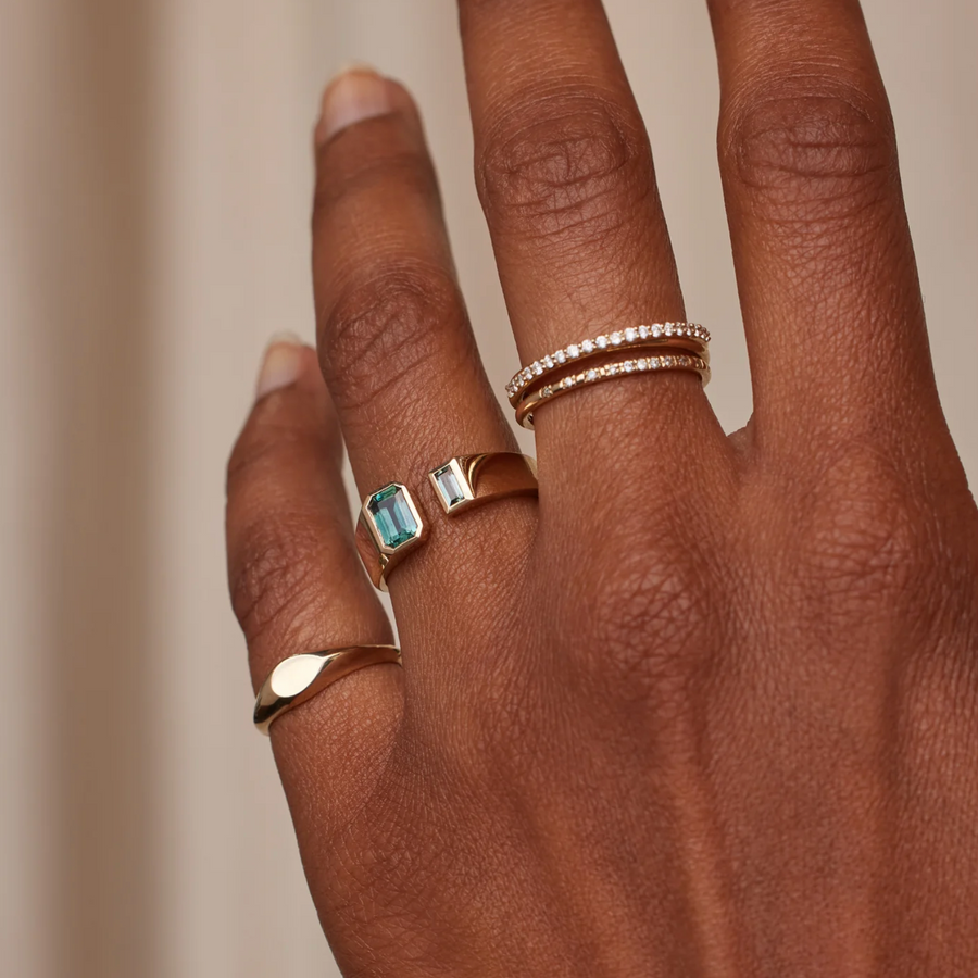 Emerald and Baguette Cut Sapphire Dyad Ring