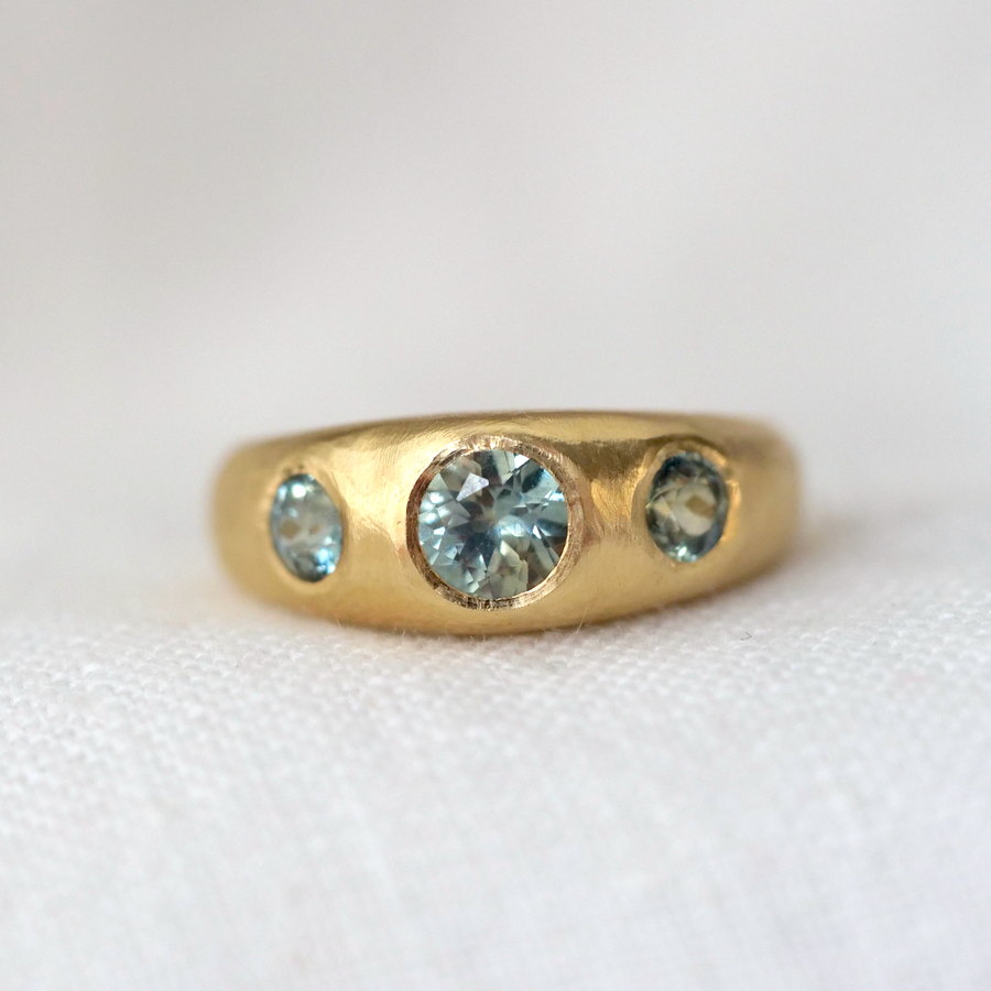 Three gorgeous blue-green sapphires set 
